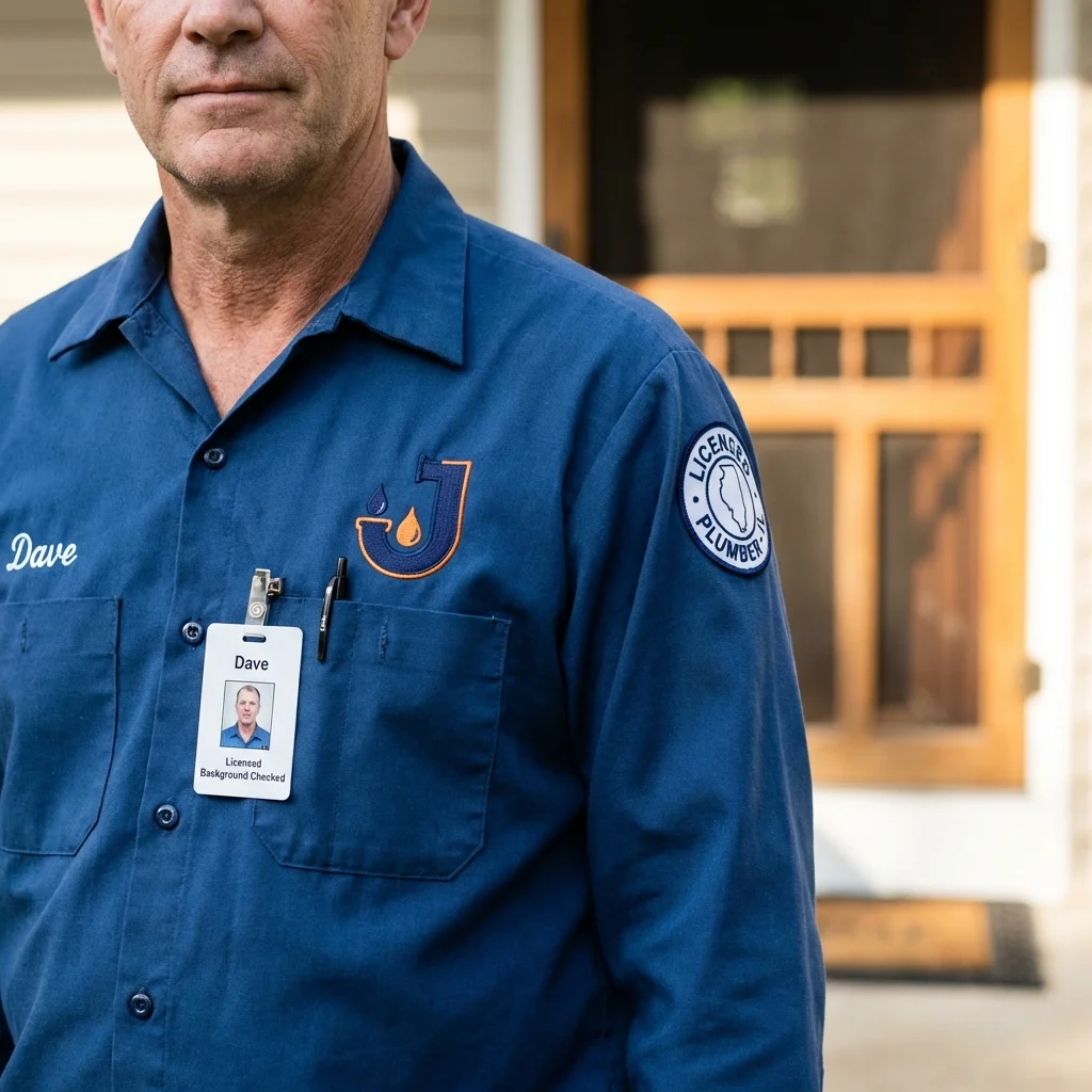 Licensed plumber showing ID badge in Stoughton, WI