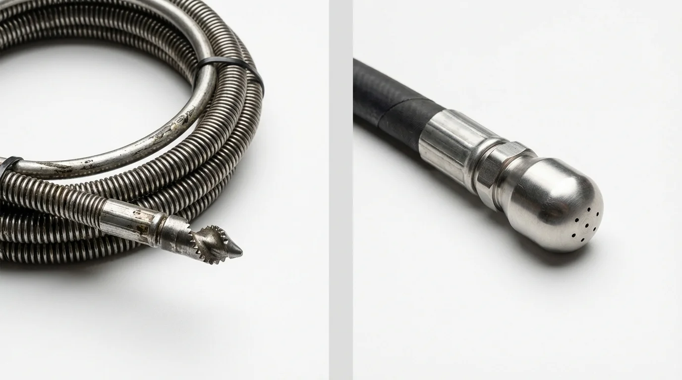 Drain snake cable and hydro jetting nozzle used for drain cleaning in Stoughton, WI